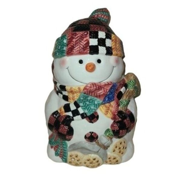 Vintage Kitchen Food Containers, World Bazaars Winter Snowman Ceramic Cookie Jar - Picture 1 of 9